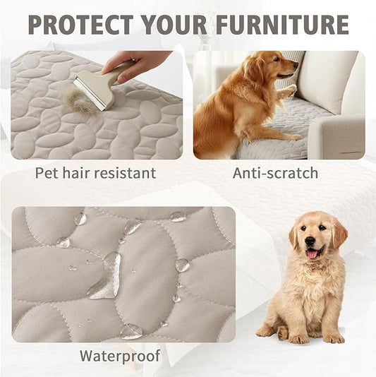 Ameritex Waterproof Pet Bed Cover Anti-Slip Dog Bed Blanket for Sofa and Furniture Waterproof New Pattern Design (Khaki, 68x82 Inch (Pack of 1))