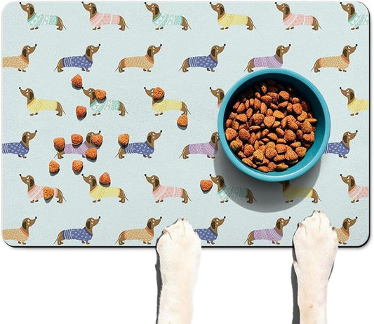 Dachshund Dog Food & Water Mat, Pet Feeding Mat for Floor Non-Slip Waterproof, Super Absorbent Cat Bowl Mat, Easy to Clean Eco-Friendly Durable Pet Placemat,16" × 24"