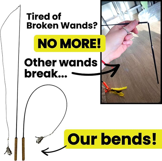 Forever Stick 2-Pack - The Unbreakable Cat Toy Wand, Extra Long Durable Interactive Cat Toy for Indoor Cats, Feather Kitten Toys for Bored Indoor Adult Cats, Bird Teaser Cat Accessories