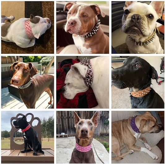 Serijoars Spiked Studded Dog Collar, PU Leather Dog Collar, Adjustable Pet Collars for Medium or Large Breed Pet (XL, Pink1)
