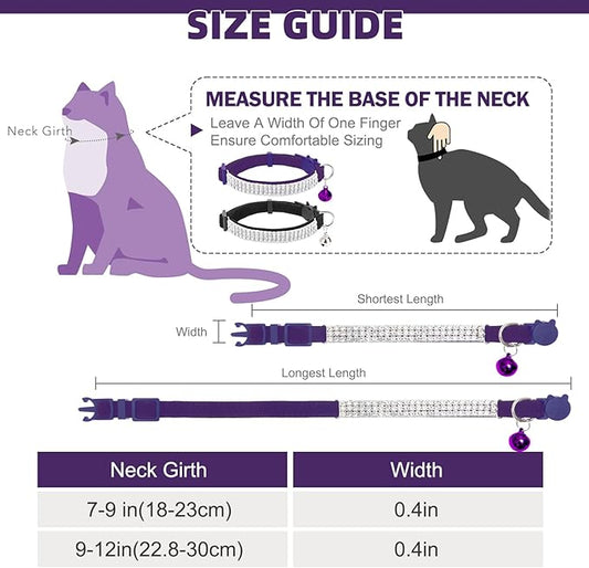EXPAWLORER Soft Velvet Safe Cat Collars for Girl Cats - Rhinestones Bling Diamante Adjustable Collars Breakaway- Chirstmas Cat Clollar Gifts with Bells for Boy Cats Kitty and Small Dogs