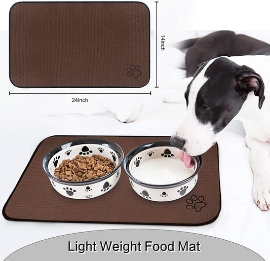 Sinland Microfiber Pet Bowl Food Mat Dish Drying Mat with Anti-Skid Backing 14 Inch x 24 Inch Brown