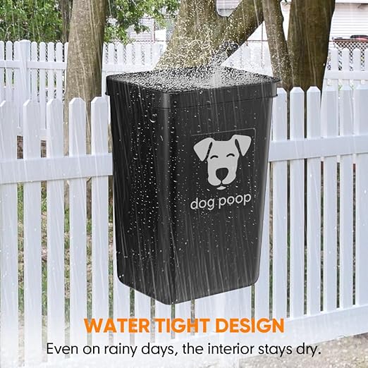 Dog Poop Trash Can Outside, 3.1 Gallon Dog Waste Trash Can with Trash Bag Dispenser, Outdoor Dog Poop Trash Can with Lid, Black Hanging Trash Can for Fence, Garbage, Outdoors, Counter Top