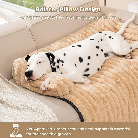 Avont Dog Bed Mat for Couch, Warm Fluffy Calming Sofa Topper Furniture Protector for Small Medium Large Dogs Cats with Removable Washable Cover -Brown(L)