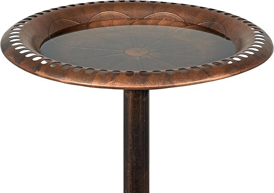 Alpine Corporation | 28" Bronze Outdoor Pedestal Birdbath with Scrollwork Base and Ground Stakes — Elegant Garden Décor, Durable Weather-Resistant Design for Lawn, Patio, or Yard