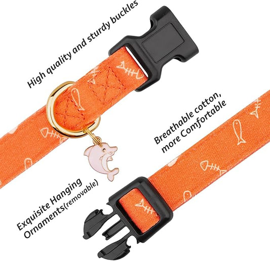 Cotton Handmade Dog Collar Cute and Distinctive Patterns Orange Fish with Pendant for Girl Boy Dogs Collars S