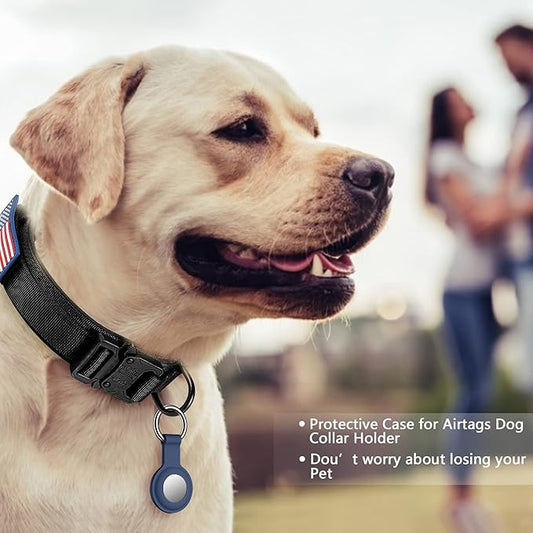 DAGANXI Tactical Dog Collar Leash Set, Adjustable Military Training Nylon Dog Collar with Controll Handle and Heavy Metal Buckle for Medium and Large Dogs,with Patches and Airtags Case (M, Black-Set)