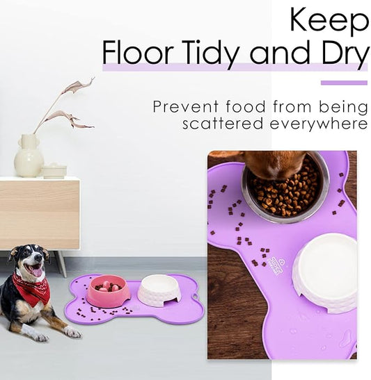 Super Design Dog Food Mat Dog Bowl Mat for Food and Water Silicone Non Spill Cat Feeding Mat Puppy Placemat Waterproof - 20.5" x 14.5", Purple