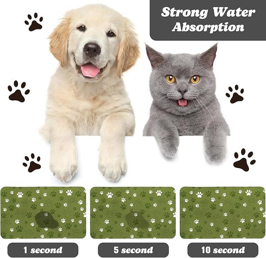 Dog Food Mat, Absorbent Water Bowl Mats Cat Pet Feeding Placemats Dark Green 24 * 32 inch