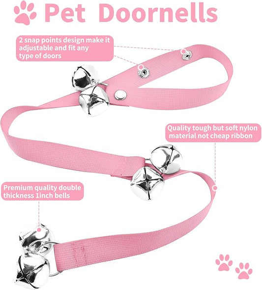 2 Pack Dog Doorbells, Pet Training Bells for Go Outside Potty Training and Communication Device Large Loud Dog Bell Cat Puppy Interactive Toys Adjustable Strap Door Bell (Pink)