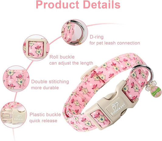 Easter Dog Collar for Small Dogs - Cowgirl Chick Easter Collars for Dogs, Pink Girl Dog Collar, Adjustable Spring Holiday Pet Collars with Quick Release Buckle S