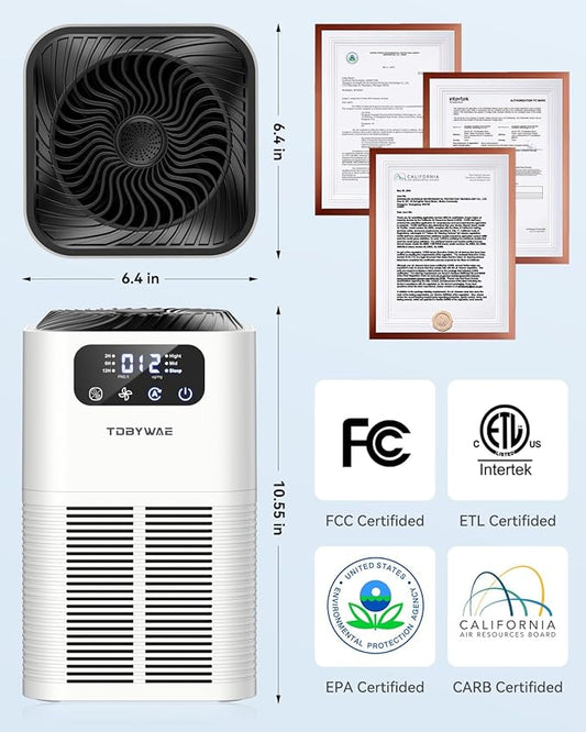 Air Purifiers for Home Large Room up to 1076 Sq Ft, H13 True HEPA Filter Air Purifiers for Bedroom Smoke/Pet Dander/Pollen, 25dB Quiet with Fragrance Diffuser & Air Quality Sensor, White