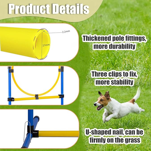 Dog Agility Course Backyard Set,Dog Agility Equipment, Dog Obstacle Course Backyard With 2-Set Agility Hurdle ,Jump Ring, 8 Weave Poles, Tunnel, Pause Box, Toy Balls And 2 Portable Carrying Bags