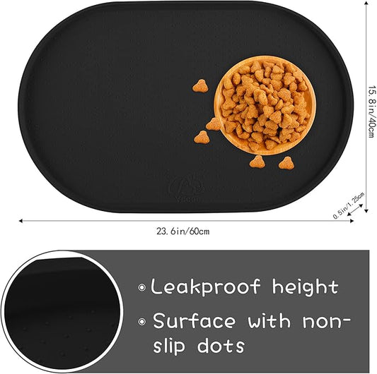 100% Waterproof 1.0" Raised Edge BPA Free Silicone Dog Food Mat, Pet Cat Feeding Mats Contain Spills Protects Floors, Placemats for Cats and Dogs Water Bowl Dishwasher XXL Large.