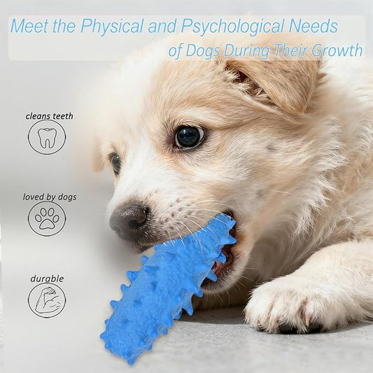 2 Pack Dog Toys for Aggressive Chewers, Tough Puppy Chew Toys Teething Bone for Puppies, Soft Foaming Rubber Interactive Toys for Small Medium Breed (Blue)