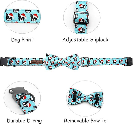 Dog Collar, Christmas Dog Collar Plaid Pet Collar Bow Holiday Bows Girl Boy Puppy Collar Adjustable Pet Collar for X-Small Dogs