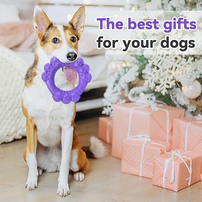 Indestructible Dog Chew Toys for Aggressive Chewers, Super Chewer Toys for Medium Large Dogs, Interactive Ring Toy, Heavy Duty Teething Toys