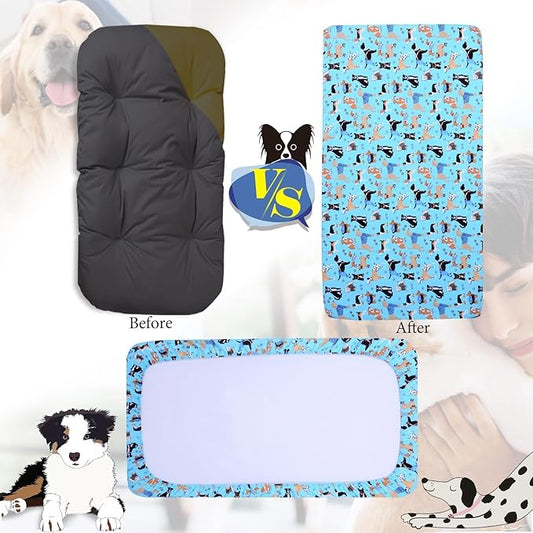 Dog Bed Covers Replacement Washable, Elastic Edged Pet Bed Protector with Cute Dog Pattern Design for Small & Medium Pet Beds, Cover Only (Blue, 36x27x6 Inch)