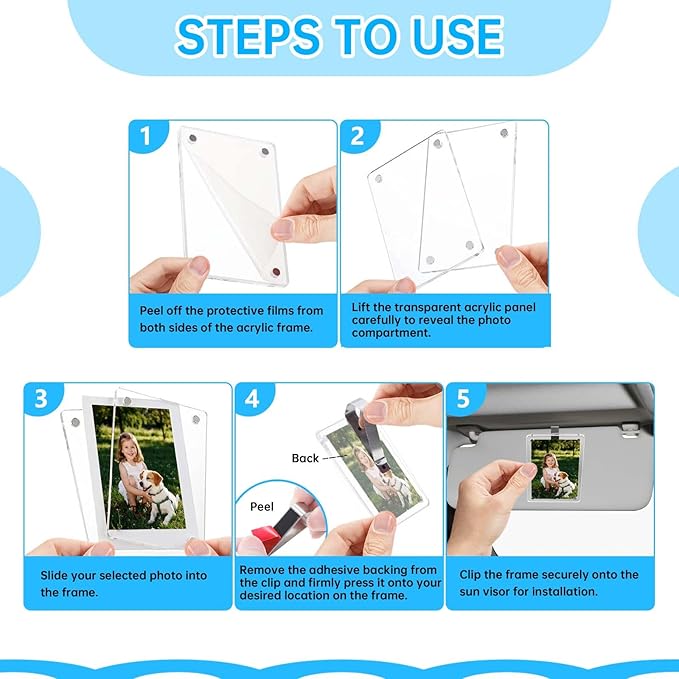 4 Pack Magnetic Car Visor Photo Holder β Personalized Acrylic Clip for Family, Pets, Travel Pictures β Easy Snap-On Car Accessory for Sun Visor (4 Pack, 2.4''x3.5'')