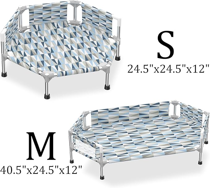 Elevated Dog Bed with Guardrail, Cooling Outdoor Pet Cot with 3-Sided Fence,Raised Dog Cot with 6-Metal Frame (Small)