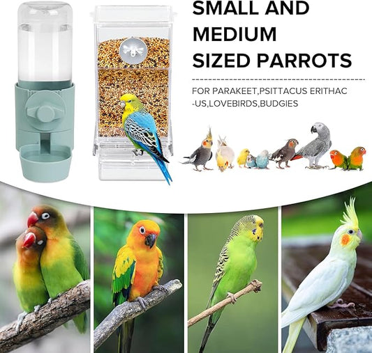 No Mess Bird Feeder Water Dispenser Set, Bird Feeder for Cage, Cage Accessories for Cockatiels, Finches, Budgies and Canaries