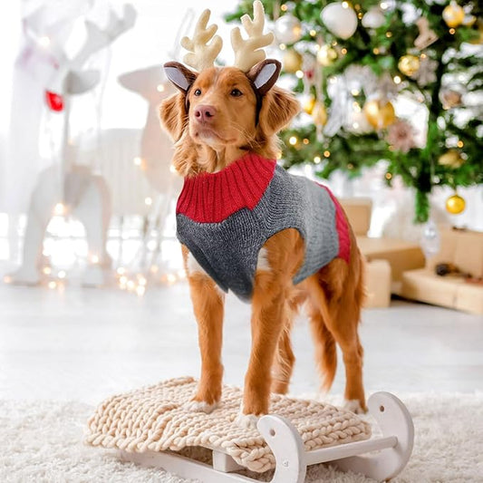 Dog Christmas Sweater Xmas Pet Clothes Cute Gray Reindeer Holiday Puppy Cat Costume New Year Gifts for Small Medium Large Dogs Jumpers (XL, Gray Reindeer)
