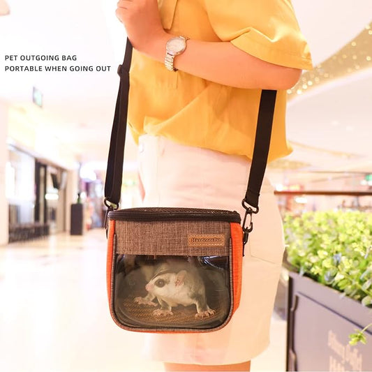 Small Pet Carrier Bag, Breathable & Portable – Small Animal Travel Bag with Detachable Strap Zipper for Sugar Glider, Hamster, Rat,Gerbils (Orange)