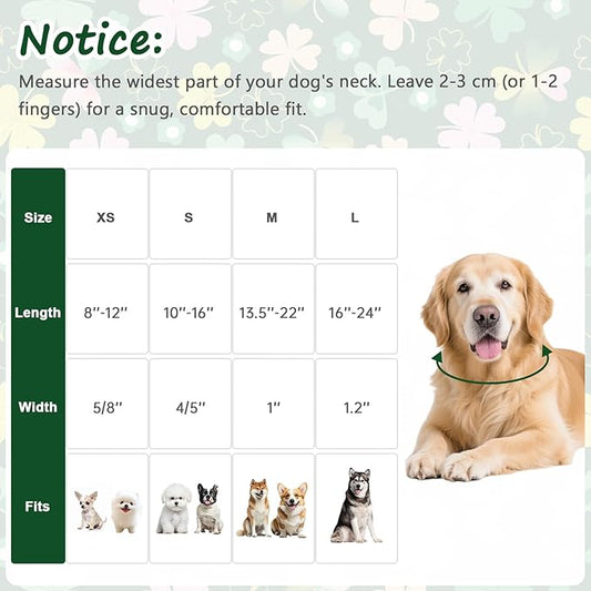 St. Patrick's Day Dog Collar,Green Clover Lucky Shamrock Puppy Collar,Adjustable Spring Cotton Collars Gifts for Small Medium Large Dogs,Dog Accessories S