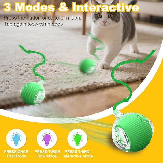 Interactive Cat Toys Ball for Indoor Cats&Dogs,Automatic Cat Toy 360° Auto-Rotation Smart Obstacle Avoidance,Includes 4 Cat Spiral Spring,Cat Enrichment Toys for Indoor Cats (Green1)