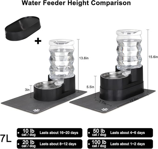 RIZZARI Automatic Dog Water Dispenser: 7L Black Stainless Steel Feeder with Auto-Refill - Elevated Design Eases Joint Strain for Senior Dogs - Leak-Resistant Base - Ideal for Livingroom Bedroom