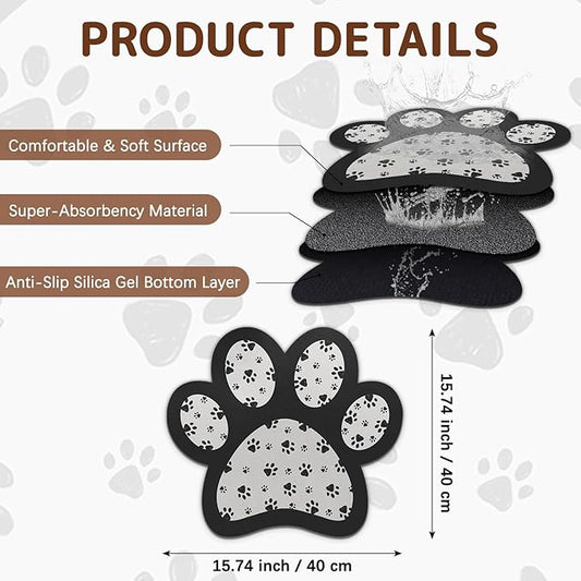 Dog Food Mat for Bowls, Absorbent Quick Dry Dog Cat Mats for Food and Water, Non-Slip Backing Pet Mat Pet Supplies - Black 15.74 inch