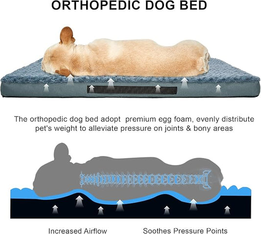Orthopedic Dog Beds for Crate with Removable Washable Cover Egg-Crate Foam Pet Pad Mat with Anti-Slip Bottom,Waterproof Dog Beds Small Sized,20x16 Inch