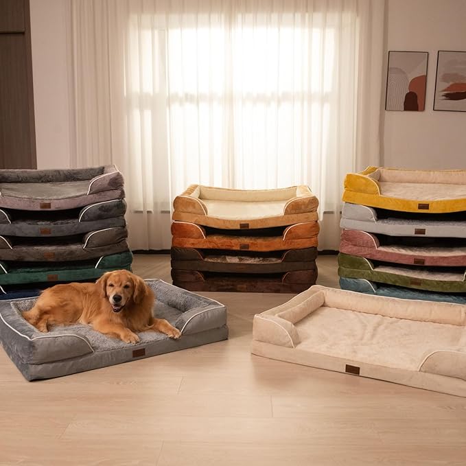 Comfort Expression Orthopedic Dog Bed for Large Dogs 36x27 Inch, Waterproof Egg Crate Foam Large Pet Bed with Removable Bolsters, Dog Couch with Washable Cover & Non-Slip Bottom, Grey White