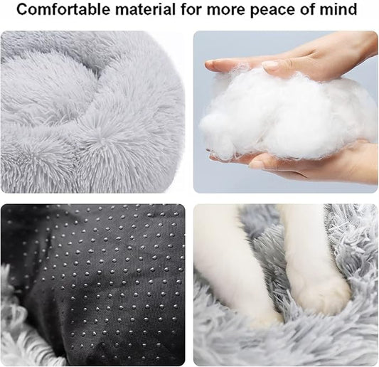 Dog Bed for Small Medium Large Dogs Cats, 20 inch Calming Washable-Round Cozy Soft Pet Bed for Puppy and Kitten with Slip-Resistant Bottom