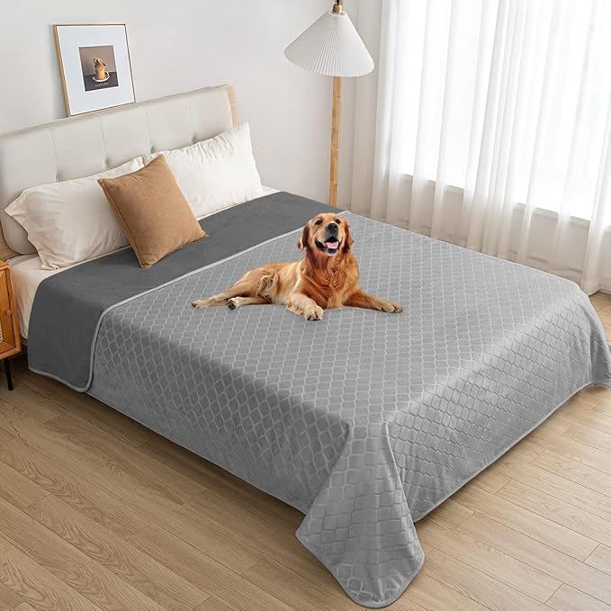 fuguitex Waterproof Dog Blanket Bed Cover Dog Crystal Velvet Moroccan Fuzzy Cozy Plush Pet Blanket Throw Blanket for Couch Sofa(30 * 70 inch, Light Grey+Grey)
