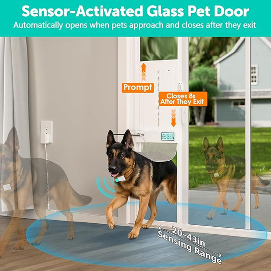 Automatic Sliding Glass Dog Door with Collar Sensor,X-Large Electric Doggy Door for Sliding Glass Doors, Adjustable 76" to 80-11/16" Slider Height, Anti-Pinch, Fits XLarge Dogs Up to 220 Lbs (XL)