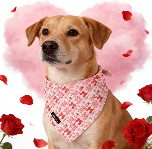 ARING PET Valentine's Day Dog Bandana, Cute Pink Bow Pet Bandanas Scarf Triangle Bibs Handkerchief for Puppy Small Medium Large Boy Girl Dogs-S