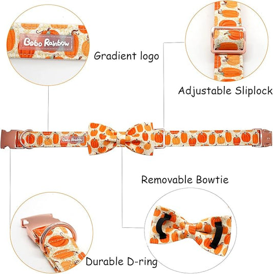 Dog Collar - Halloween Pumpkin Bowtie Pet Collar Gift Soft Bow Collar Pet Adjustable Metal Buckle Dog Collar for Medium Dogs