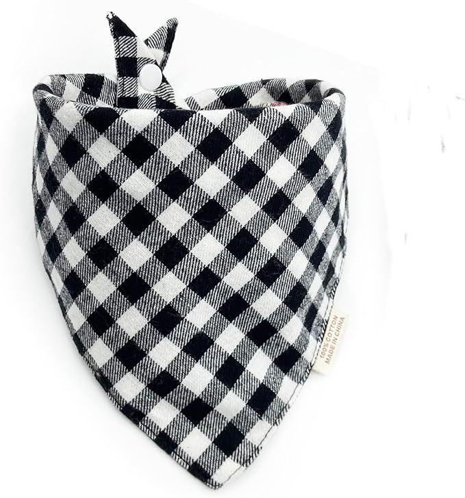 Dog Bandana(Cream Black Houndstooth Plaid S)