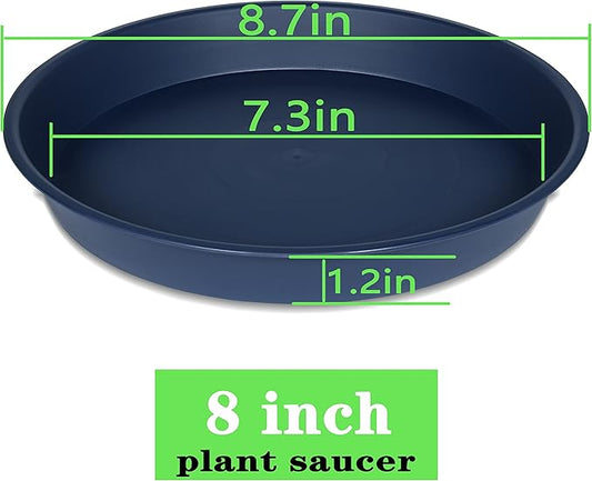 2 Pack of 8 inch Plant Saucer Clear, Heavy Duty Plastic Plant Water Tray 8 inch Round, Flower Plant Saucers for Indoors No Holes, Plant Dishes Saucer for Planter 7"/8" (8", Blue)