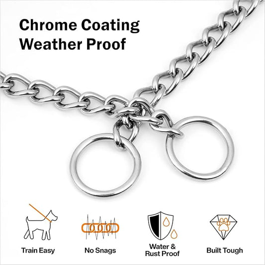 TagME Chain Choke Collar for Dogs, Adjustable Weather Proof Necklace for Small and Puppy Dogs, Alloy Steel Pet Training Collar