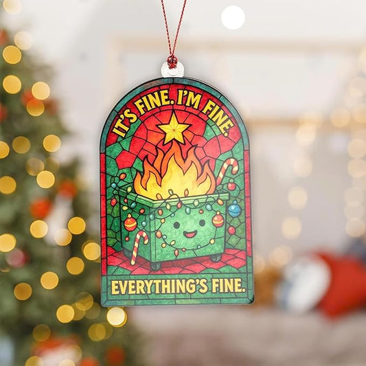 Dumpster Fire Ornament 2025, Funny Christmas Ornaments, Unique Tree Hanging Decoration, Everything's Fine Ornaments for Christmas Tree Decoration, Dumpster Fire Gifts for Family Friends Coworkers