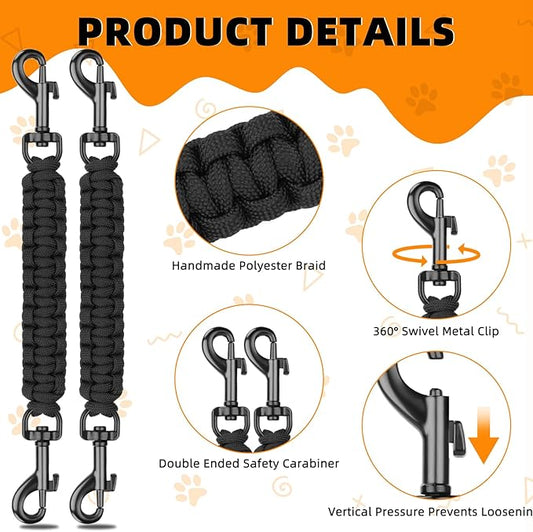 YUEPET 2 Pack Handmade Weaved Dog Collar Safety Clip Heavy Duty Double Ended Backup Safety Straps Dog Harness Connector for Prong Collar, Pinch Collar, Gentle Lead with Carabiner (8.3'',Black)