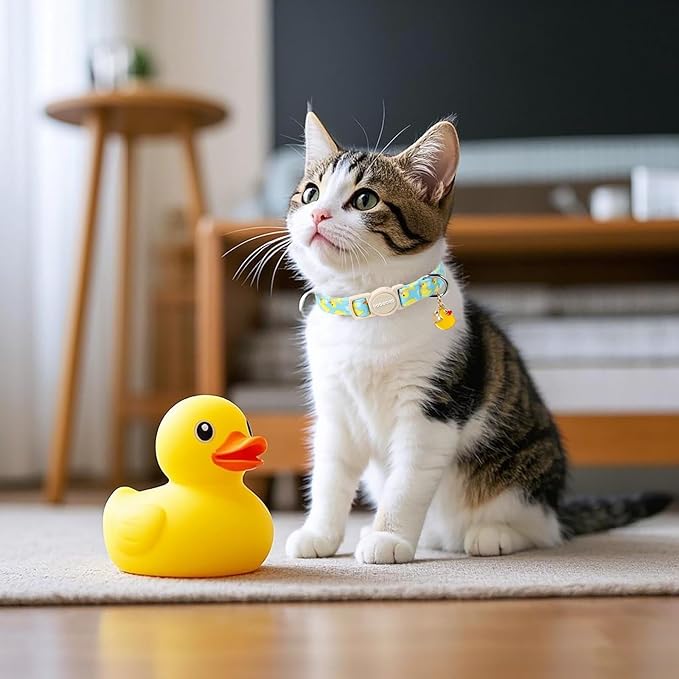 2 Pack Summer Duck Dinosaur Cat Collars Breakaway with Bell, DOGWONG Safety Buckle Duck Cat Collar for Girl Boy Cats,Adjustable 7-12 Inch