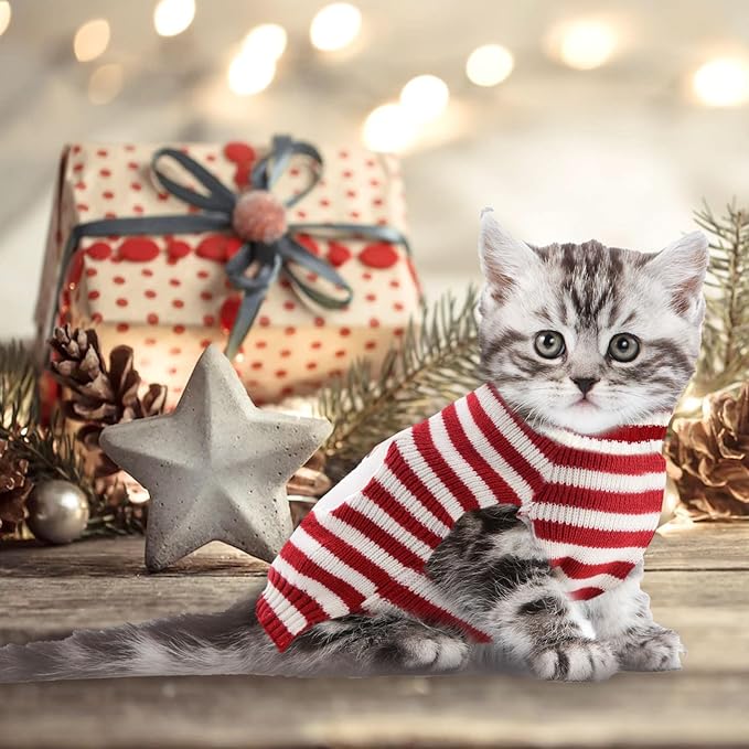 Dog Christmas Sweater Xmas Pet Clothes Cute Striped Santa Claus Costume Holiday Puppy Cat Jumpers Outfits New Year Gifts for Small Medium Large Dogs (XXS, Red White Stripe Santa Claus)