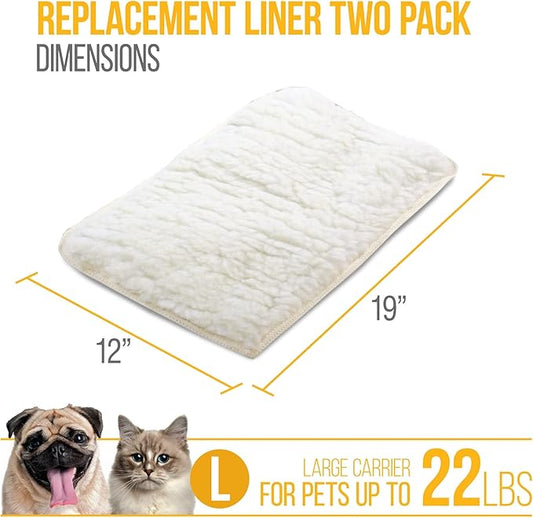 Sherpa Replacement Liners for Travel Pet Carriers - Soft Absorbent Cat & Dog Kennel Pad with Waterproof Backing, Machine Washable Crate Pads, 19x12.25in - 2 Pack, White, Large