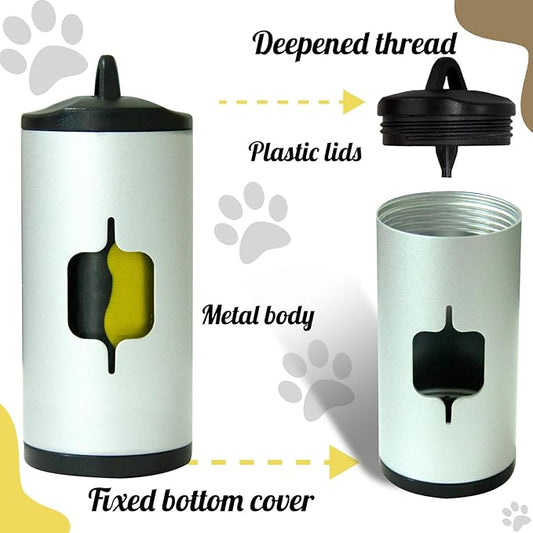 Metal Dog Poop Bag Holder w/Leash Clip|Durable Scratch-Resistant Aluminum|135 Bags+3 Accessories(Silver)