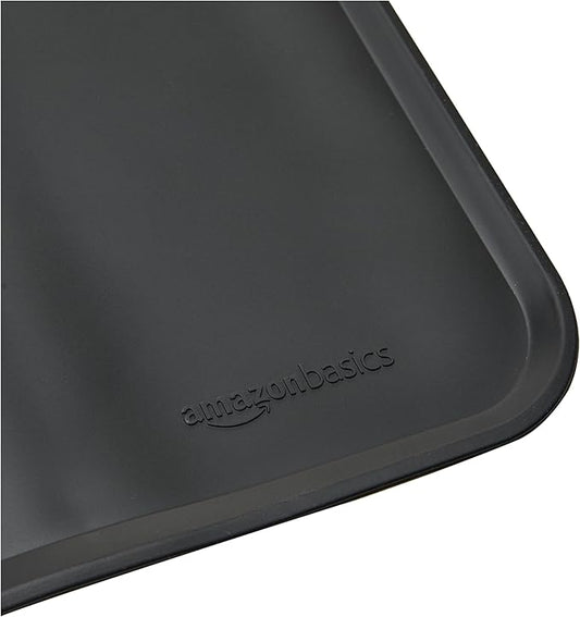 Amazon Basics Waterproof Non-Slip Silicone Pet Feeding Mat with Raised Edges, Prevents Spills, Easy to Clean, Protects Floors for Cat & Dog Food and Water Bowls, 24 x 16 Inches, Black