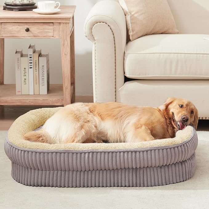 Orthopedic Dog Bed for Extra Large Dogs Breeds, High Density Egg Crate Foam Dog Sofa Beds,Oval Kennel Bed, Pet Couch Bed with Four Sided Bolster, Removable Washable Cover& Non-Slip Bottom