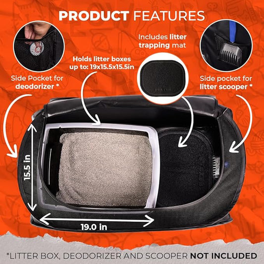 Cat Litter Box Enclosure, Dog Proof, Discreet and Hidden Litter Box, Kitty Litter Trap Design with Easy-Clean Feature, Scoop and Deodorizer Storage Pockets, Lightweight and Waterproof